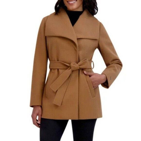 NWT Tahari Faux Wool Wrap Coat Tan Size Large - Picture 1 of 3